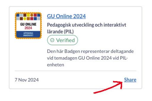 Skärmbild som visar var länken Share finns