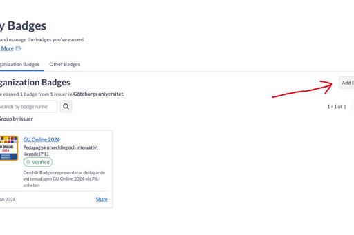 Skärmbild som visar var knappen Add Badge finns